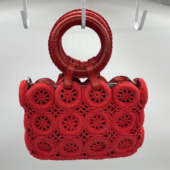 Patricia Nash Crochet Vobbia Small Tote Women Purse Red Color - Picture 2 of 16